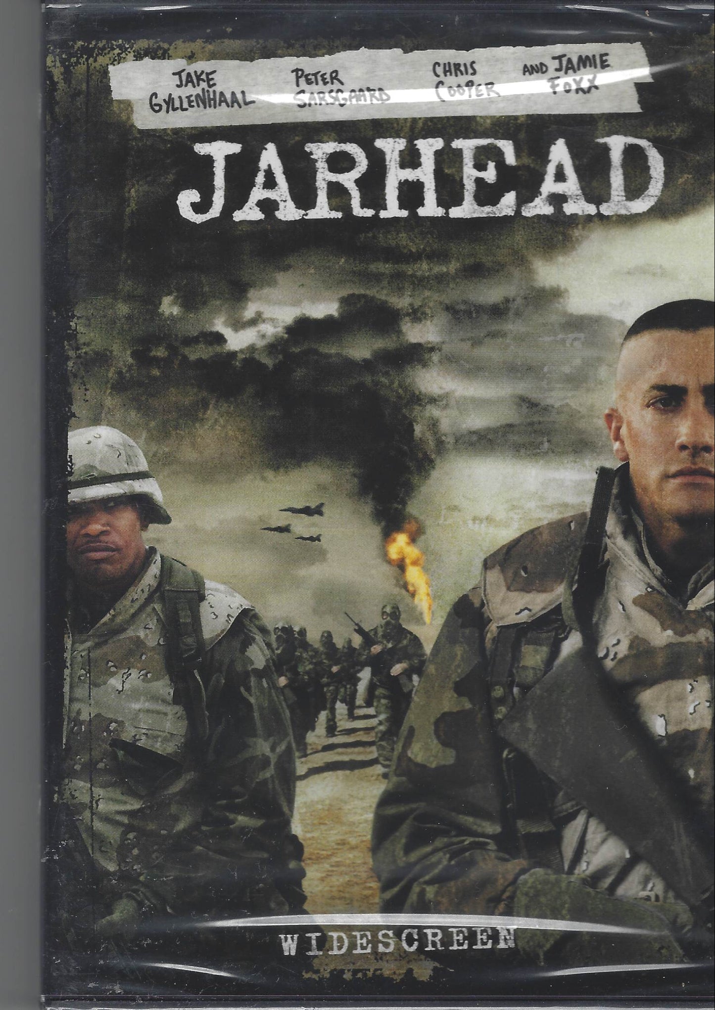 DVD cover of 'Jarhead' with soldiers and a war scene on a gray background