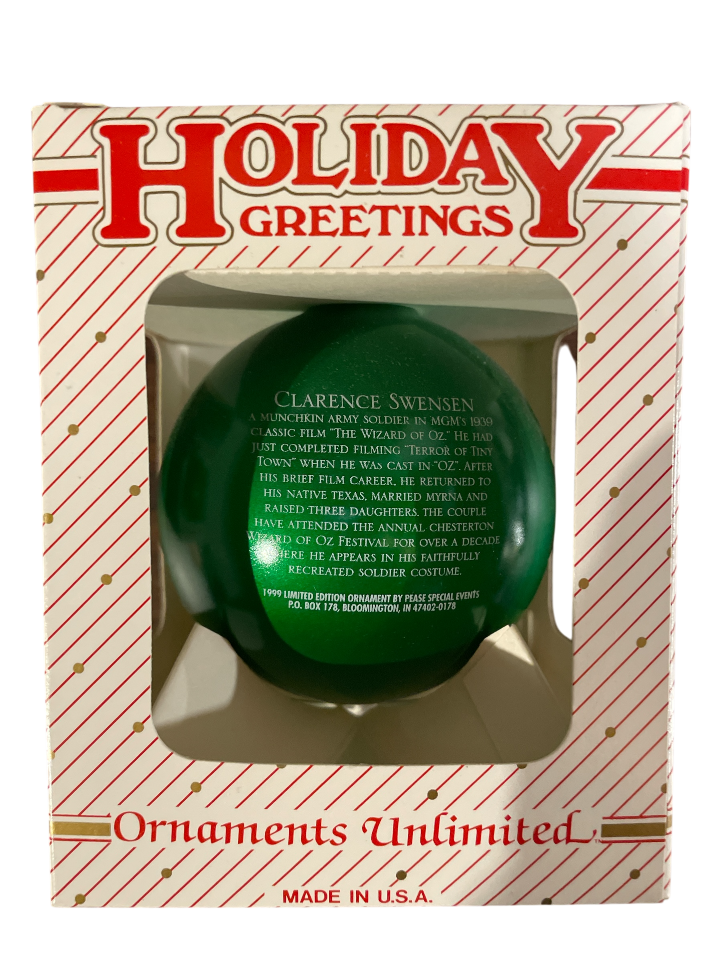 Wizard of Oz Munchkin Soldier Clarence Swensen Glass Ornament