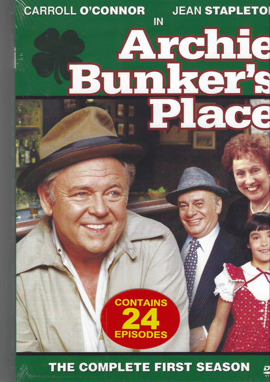 VHS cover of 'Archie Bunker's Place' with a smiling man and family, on a gray background.