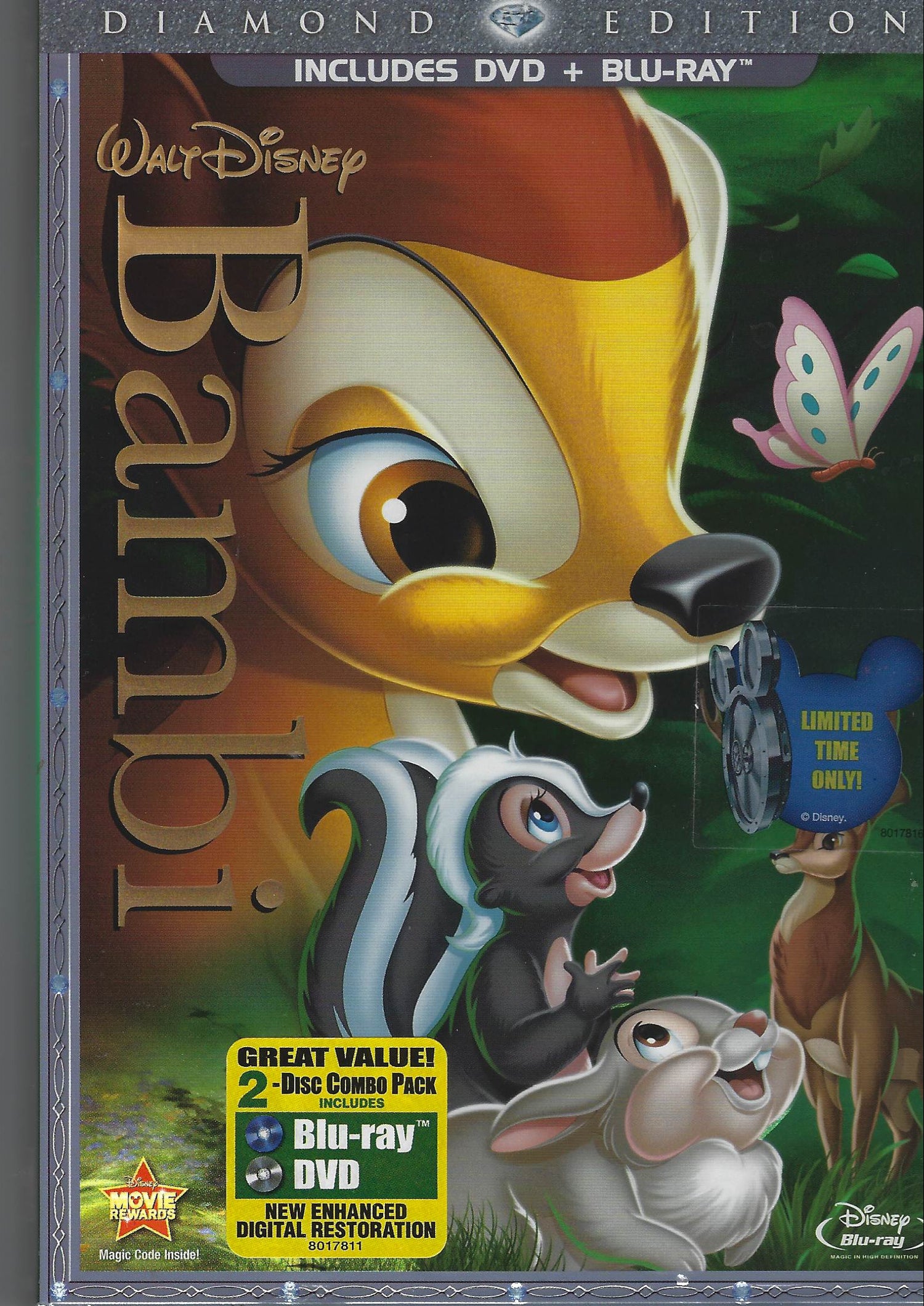 Diamond Edition Disney Bambi DVD and Blu-ray set with animated characters on a gray background
