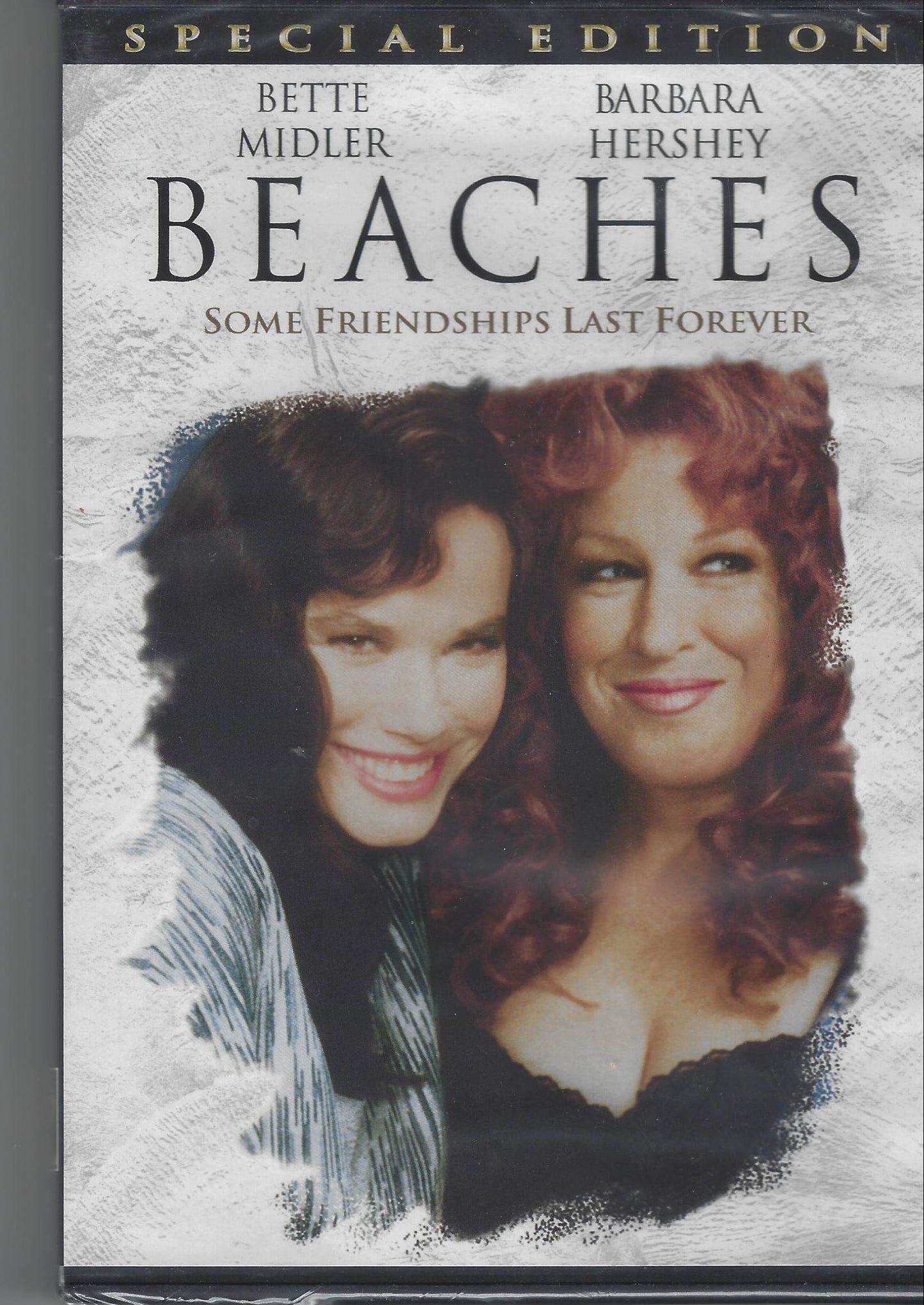 DVD cover of 'Beaches' with two women's faces on a gray background