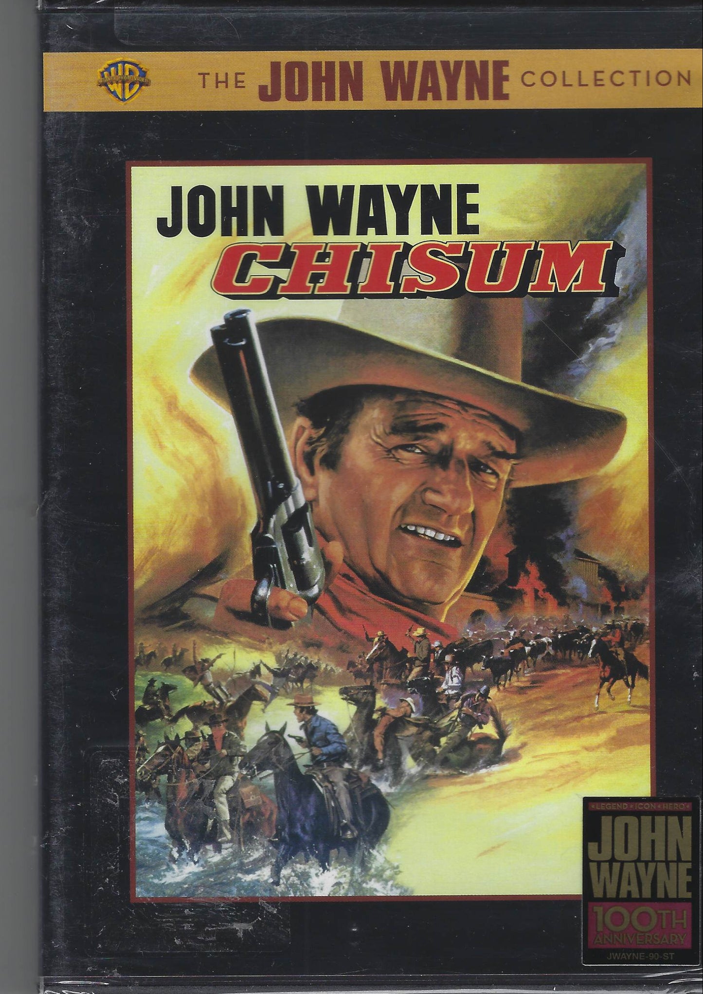 VHS tape cover of 'Chisum' featuring John Wayne on a gray background