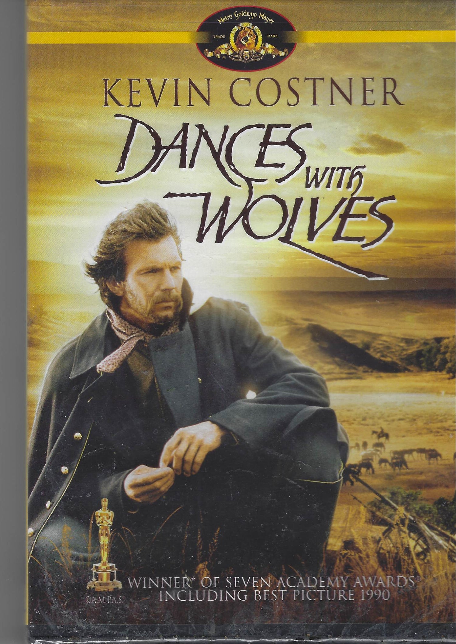 VHS cover of 'Dances with Wolves' featuring Kevin Costner against a desert landscape.