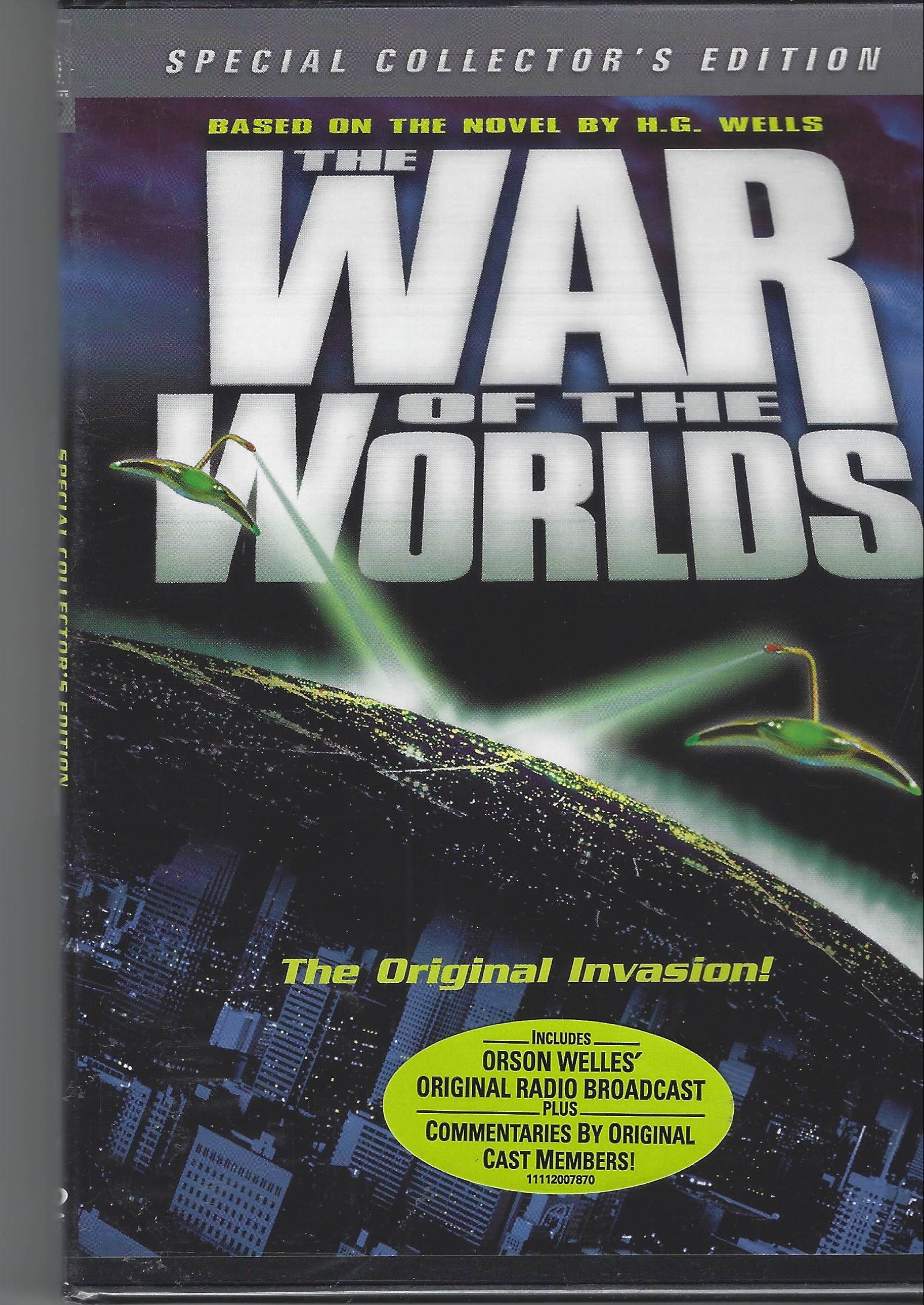 VHS tape of 'The War of the Worlds' with a gray case