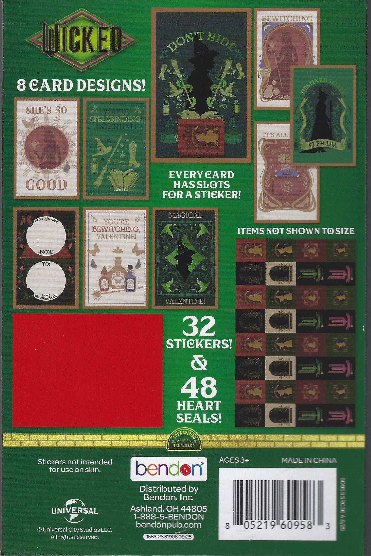 Wicked 32 Valentine Cards with 32 Stickers and Heart Seals